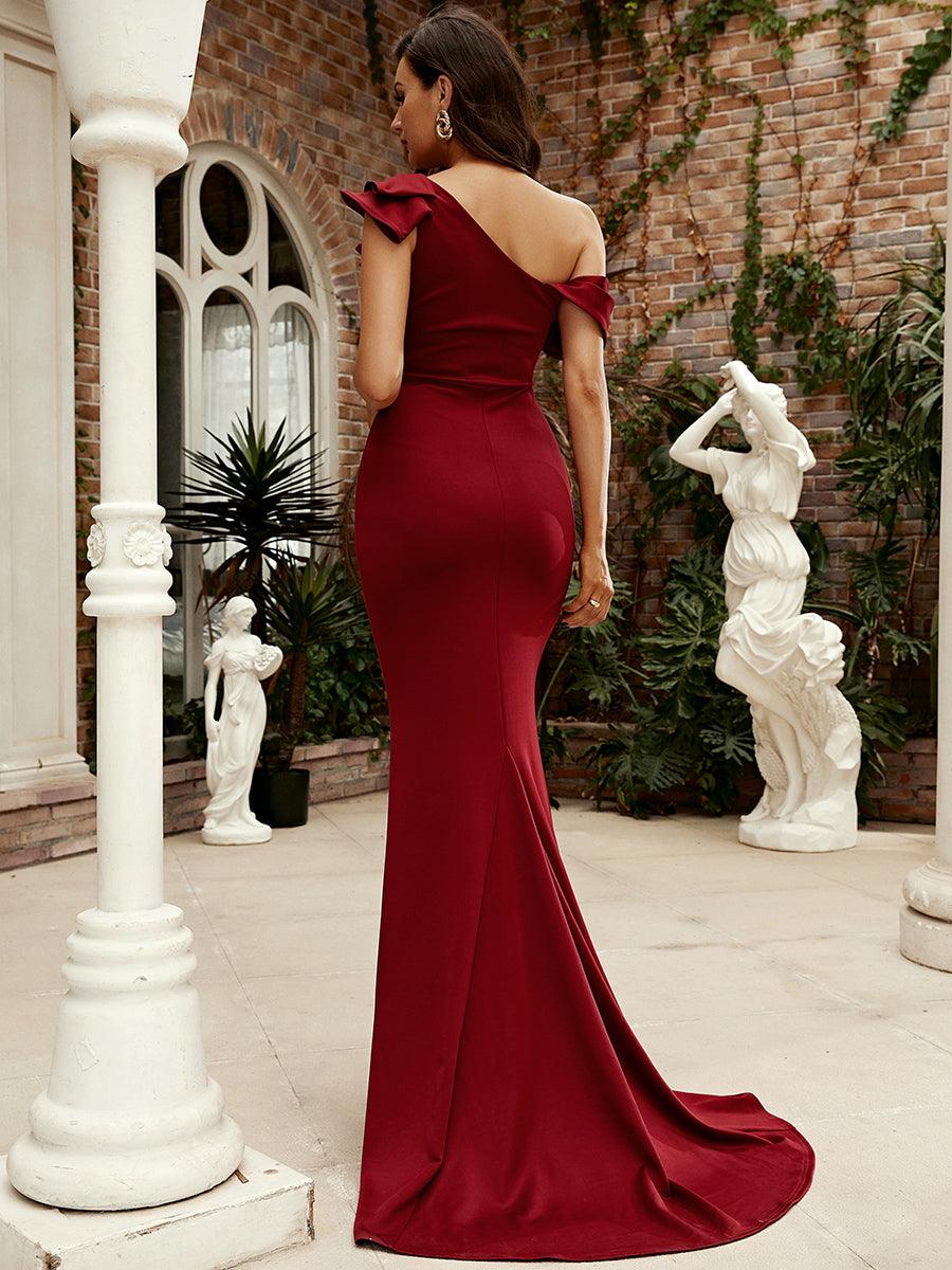 Ruffle Neck Floor Length Red Mermaid Prom Dress M02124 - MISS ORD