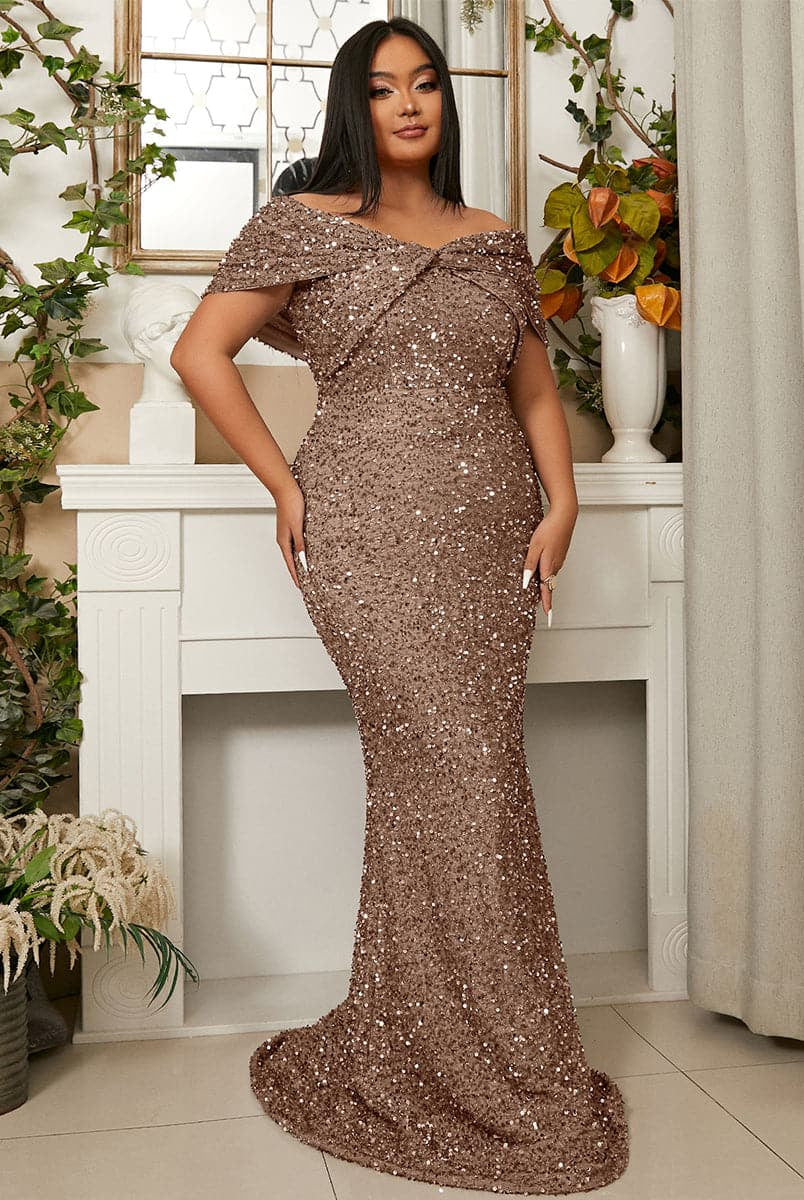 Plus Size Off Shoulder Backless Sequin Mermaid Evening Dress PWY108
