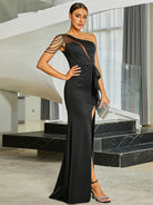MISSORD Formal One Shoulder Cutout Black Prom Dress