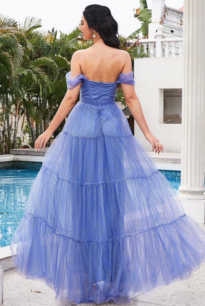 Sleeveless Corset Tulle Blue Bridesmaid Dress
