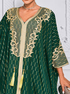 Bat Shape Embroidered Green Midi Dress