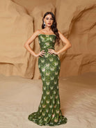 Tube Top Backless Green Sequin Prom Dress RJ10988