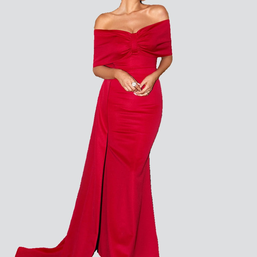 Trägerloses, rückenfreies rotes Meerjungfrau-Abendkleid XJ1286
