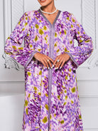 MISSORD V-Neck Flower Printed Purple Maxi Dress