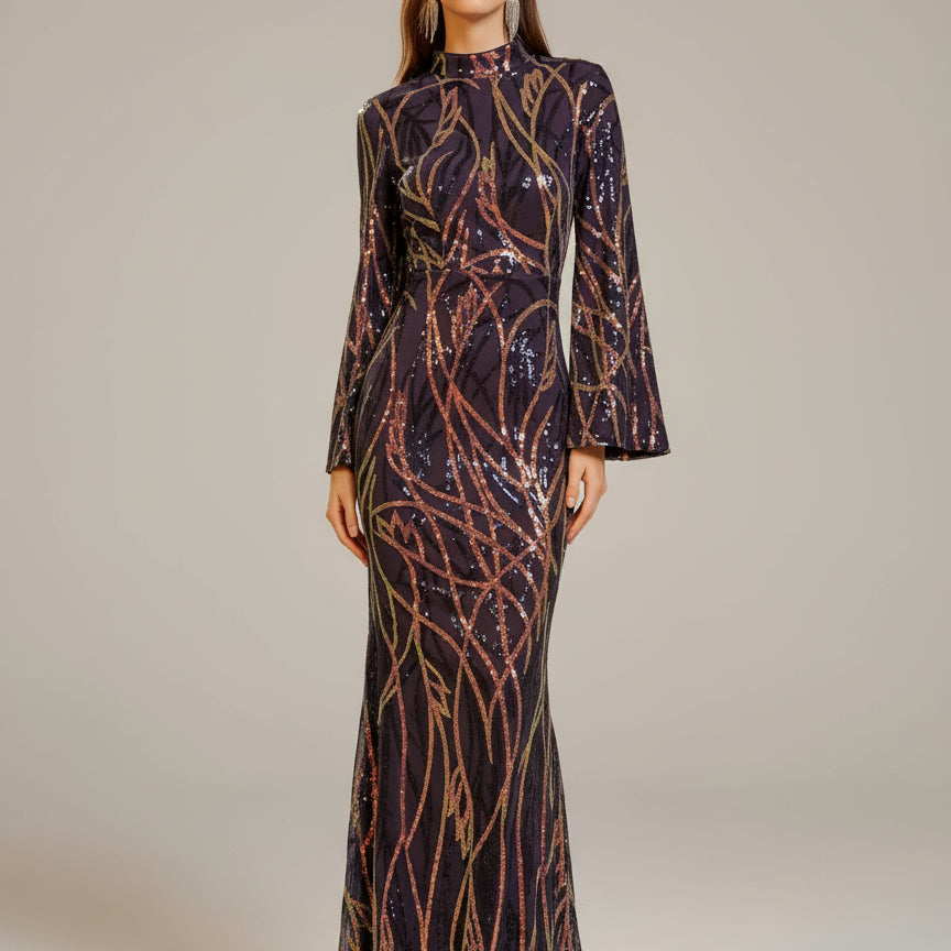 Long Sleeve Blue Maxi Sequin Formal Dress XJ1554 MISS ORD Long Sleeve Blue Maxi Sequin Formal Dress XJ1554 MISS ORD