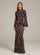 Long Sleeve Blue Maxi Sequin Formal Dress XJ1554