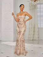 Formal Strapless Sequin Pink Prom Dress XH1342