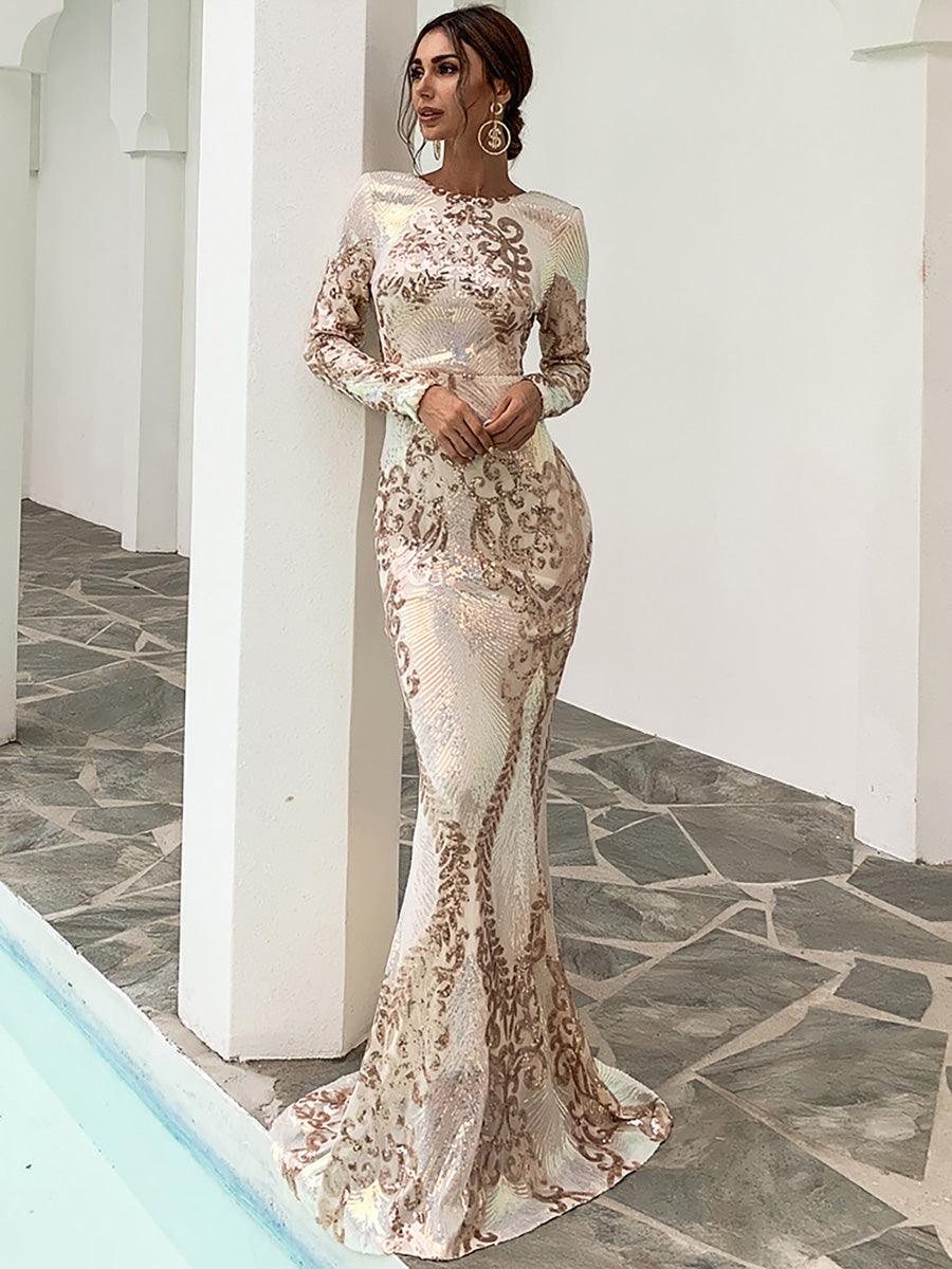 Graphic Sequin Mermaid Fromal Dress FT19747 - MISS ORD