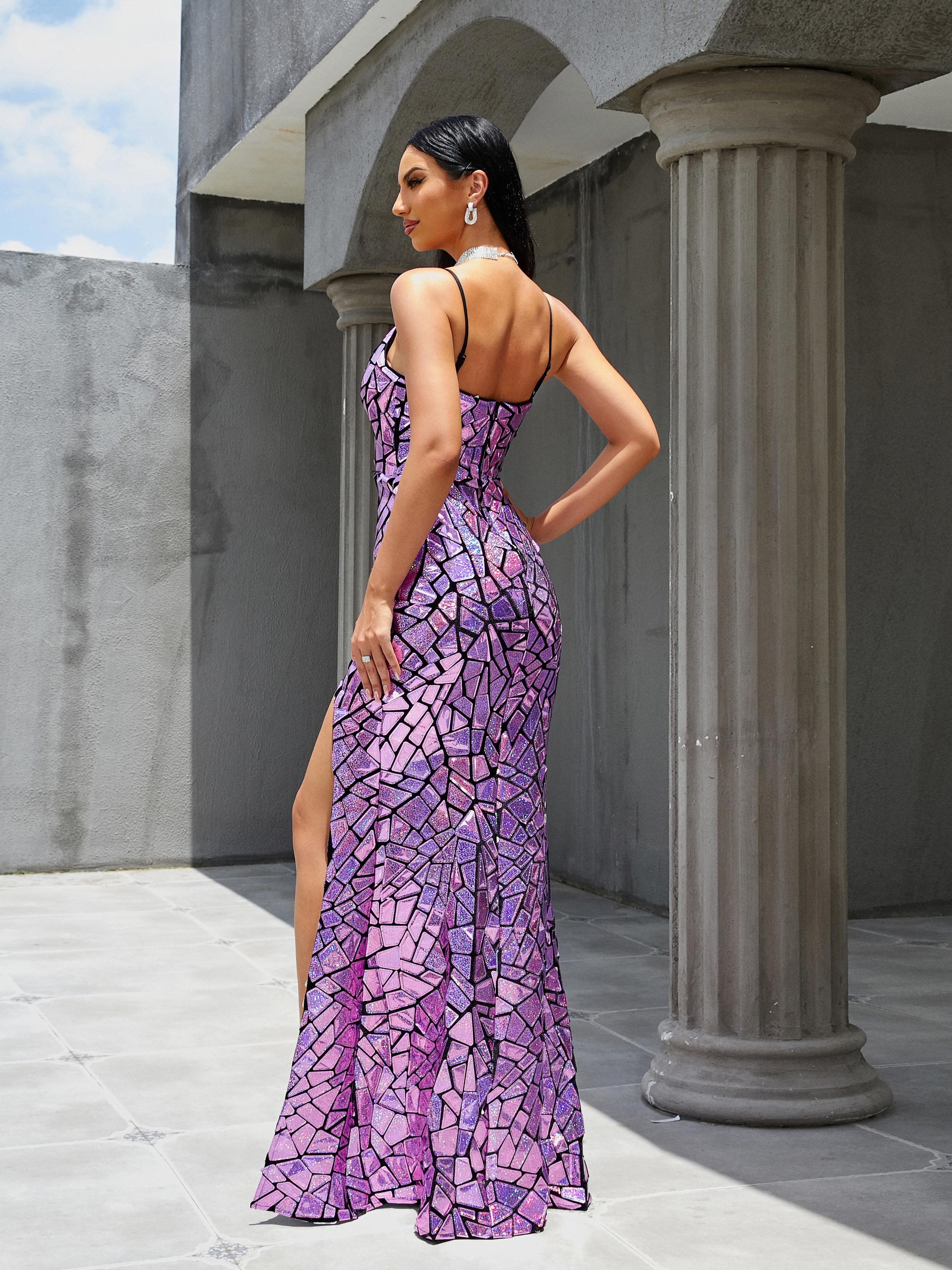 Missord Formal Wrap V-Neck Purple Prom Dress