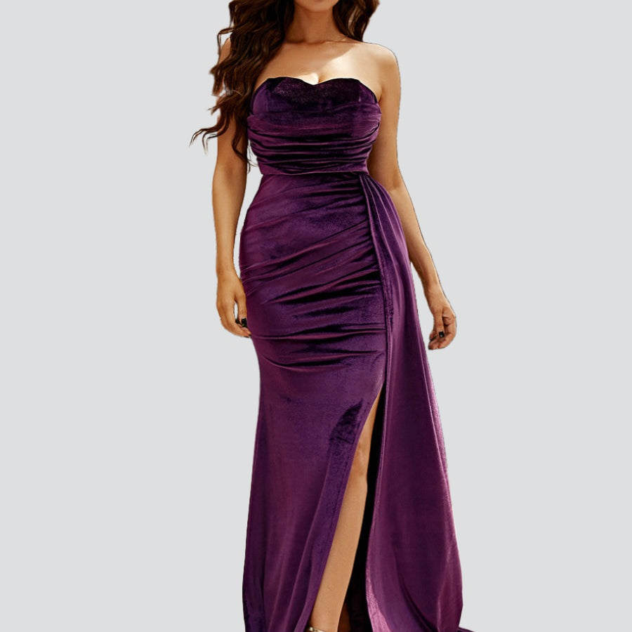 Strapless Velvet Maxi Prom Dress