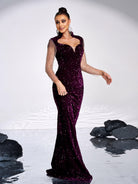 Sequin Panel Mesh Sleeve Mermaid Formal Dress GM00635 - MISS ORD