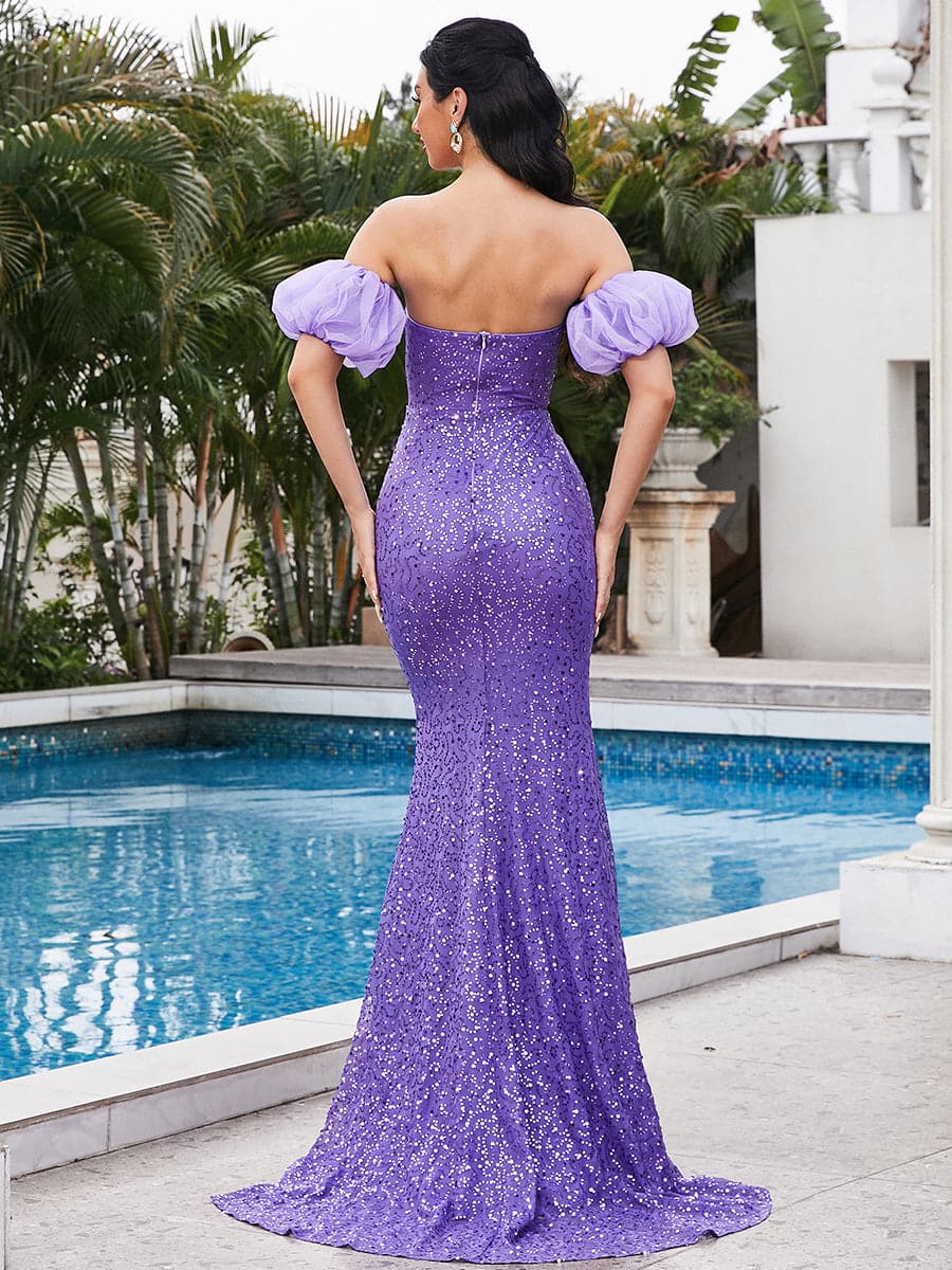 Strapless High Split Purple Evening Dress