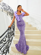 One Shoulder Purple Sequin Mermaid Evening Dress RJ10811