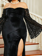 Plus Size Off Shoulder Backless Split Strapless Bell Sleeve Prom Dress PRA60147