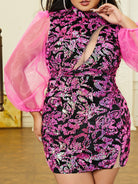 MISSORD Plus Size Floral Cutout Ballon Sleeve Cocktail Dress