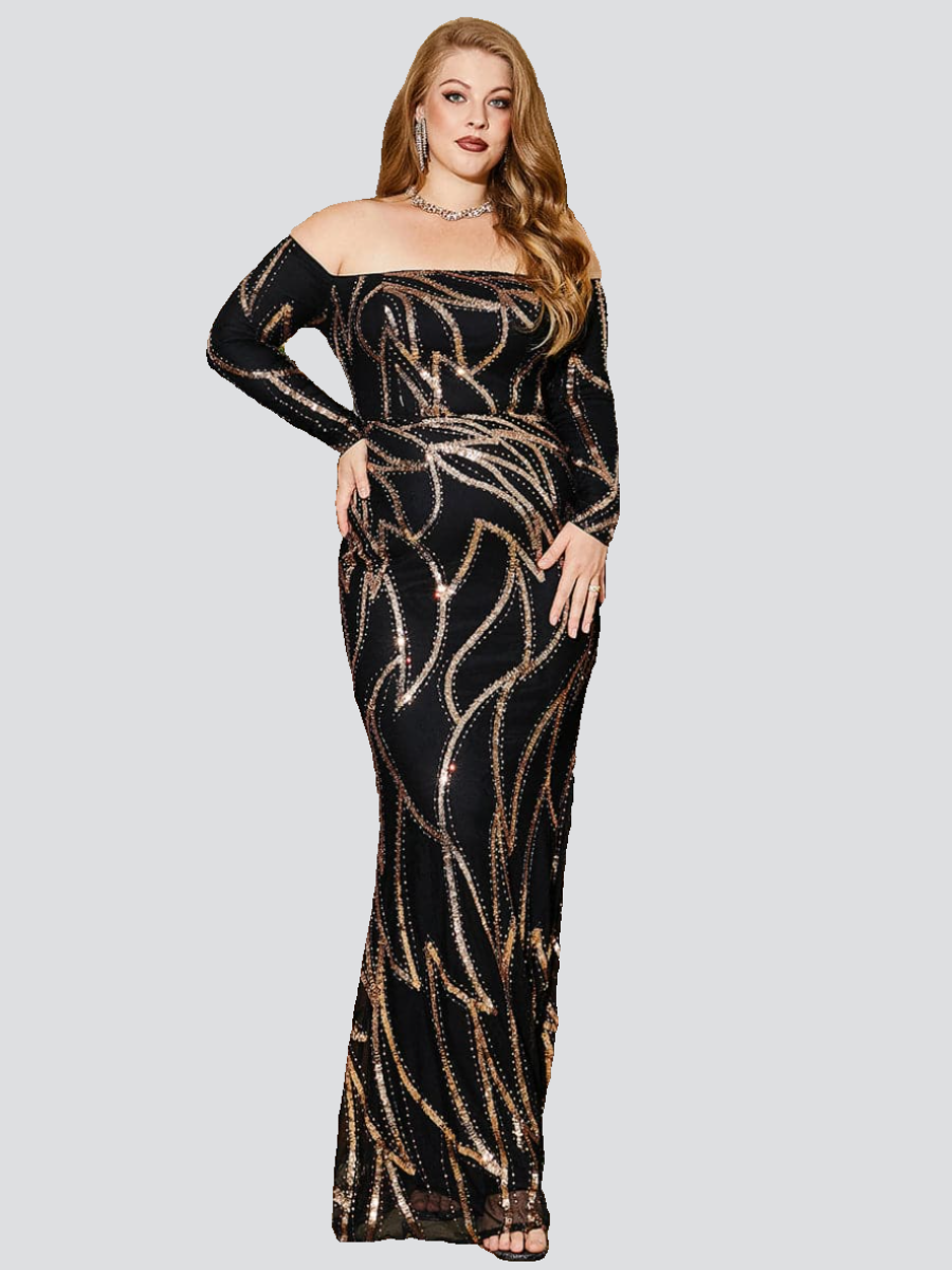 Plus Size Vintage Sequin Dress PRD50172 - Black / 4XL Plus Size Vintage Sequin Dress PRD50172 - Black / 4XL