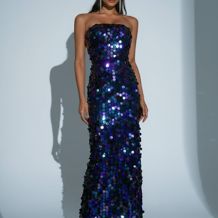 Missord Tube Top Sequin Blue Maxi Dress RJ11580 Online Sale – MISS ORD