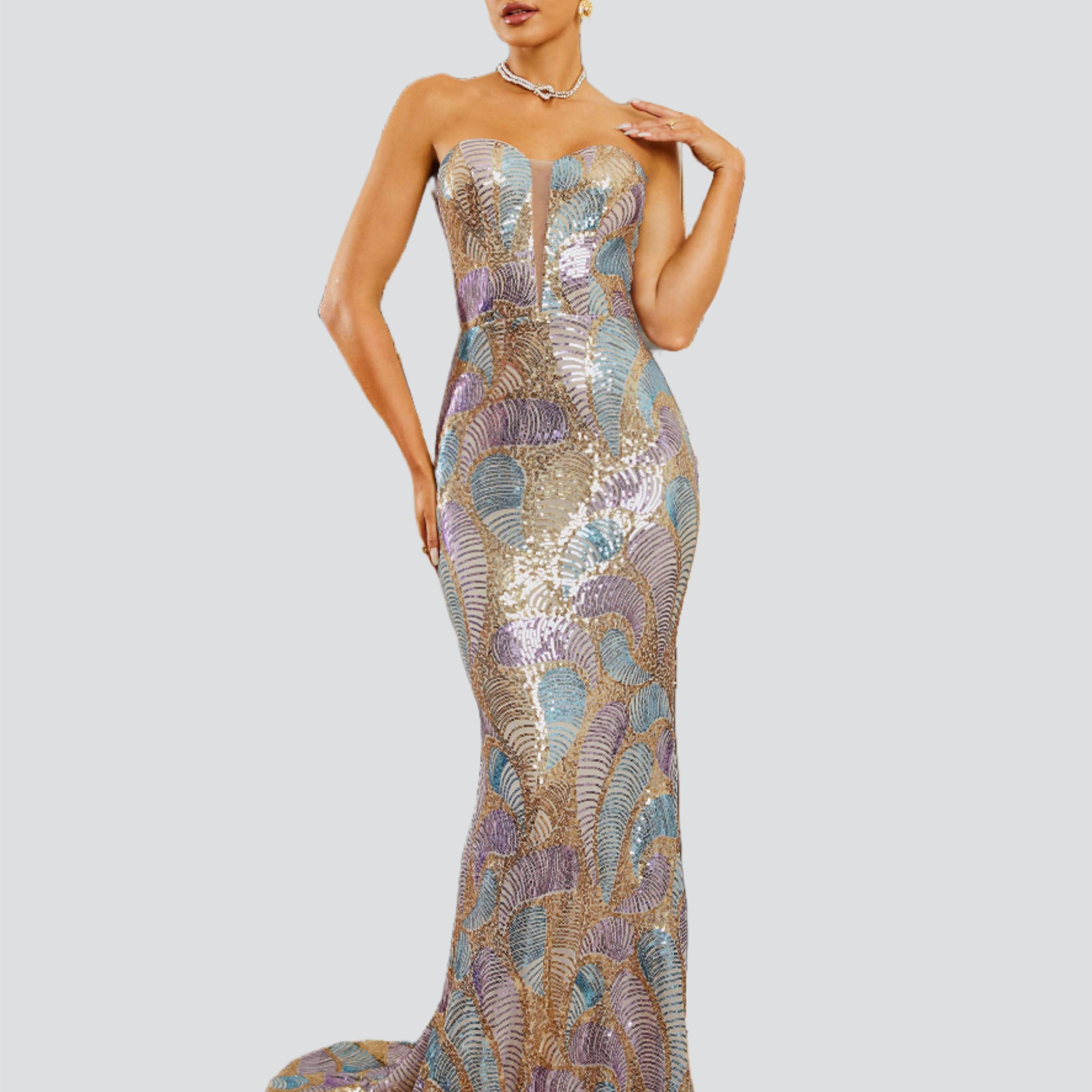 Strapless Abstrct Sequin Mermaid Dress RM20451