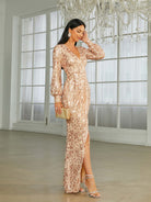 Plunging Neck Sequin Prom Dress M01207