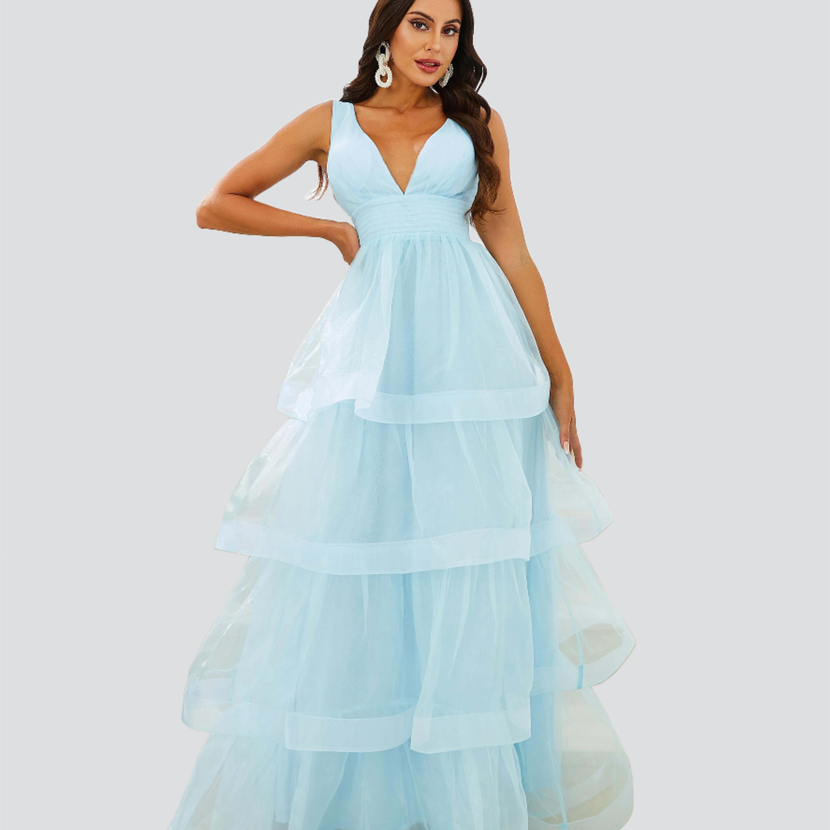 Tiered Blue Organza Ball Gown M02331