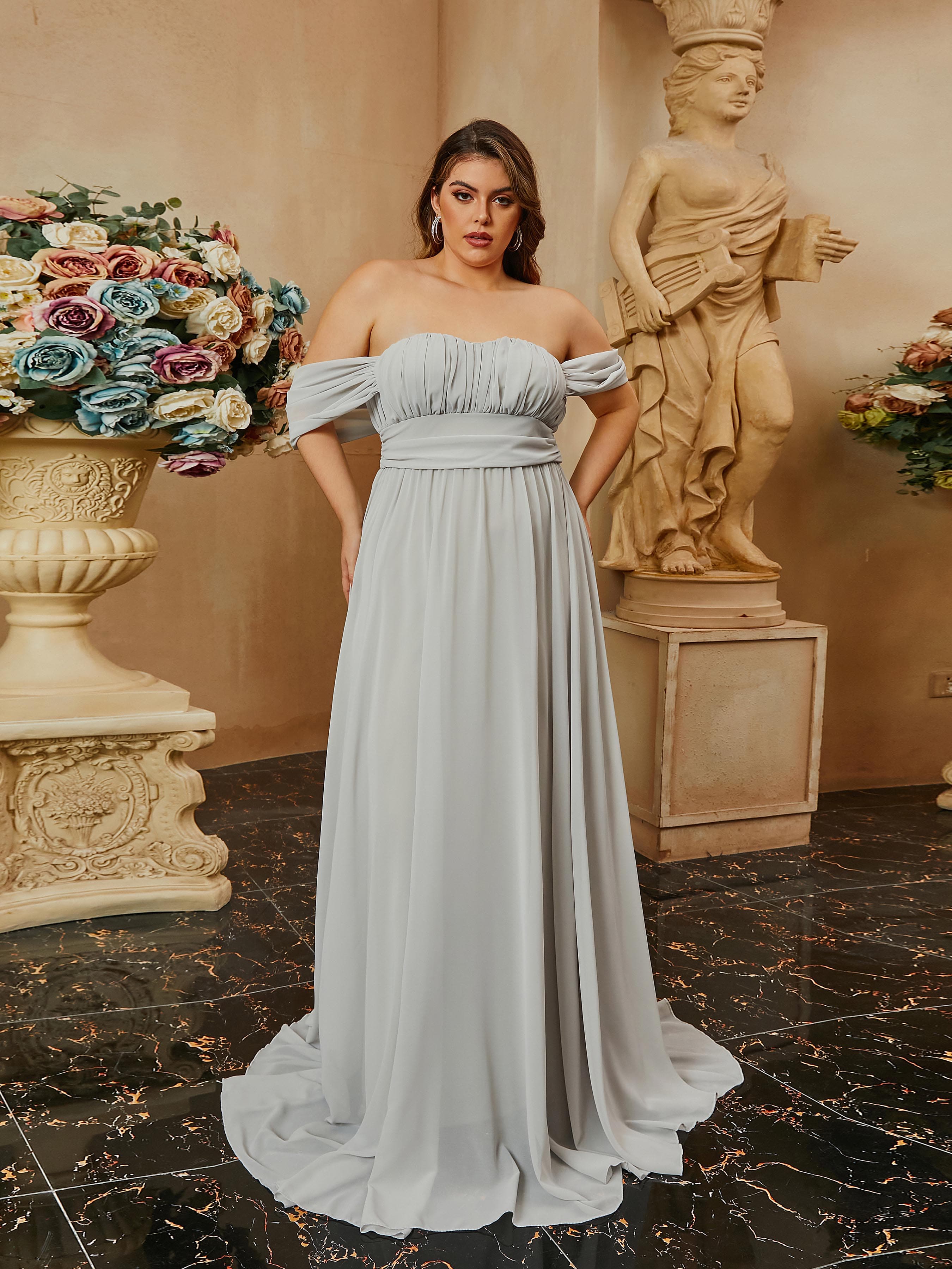 Off Shoulder Pleated A-line Backless Strapless Evening Dress
