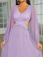 MISSORD V-neck Lantern Sleeve Backless Purple Prom Dress