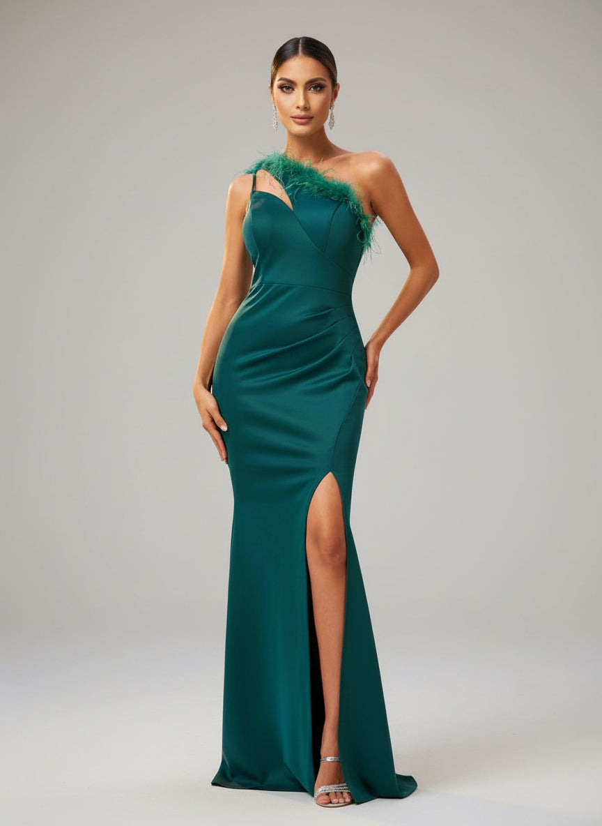 One Shoulder Feather Cutout Formal Dress GM90010 - MISS ORD