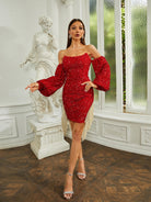 Off Shoulder Asymmetric Fringed Red Cocktail Dress RM20605
