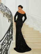 Sweetheart Neck High Waist Sequin Black Evening Dress WY79