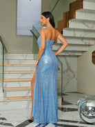 Strapless High Split Maxi Blue Evening dress 