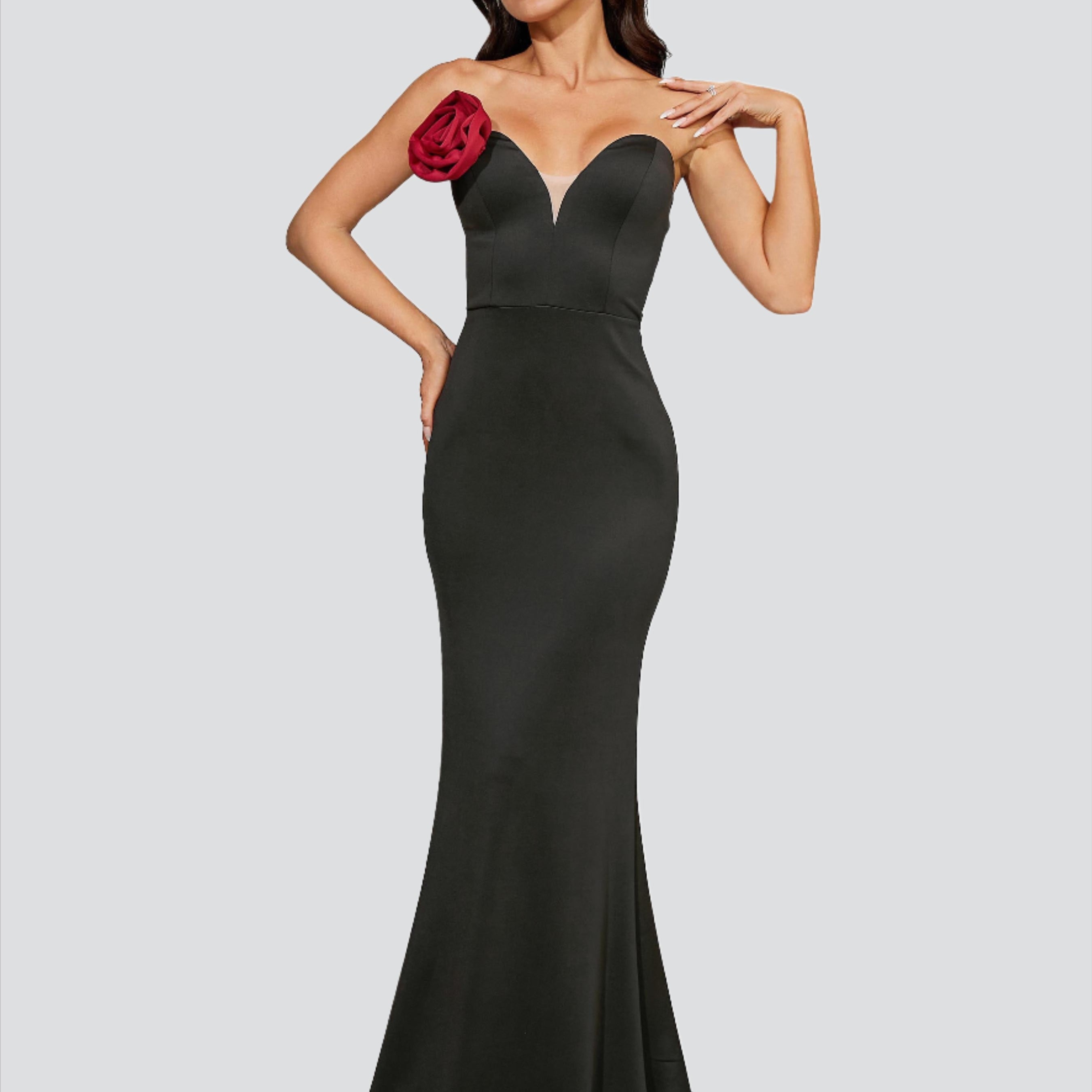 Appliqued Black Mermaid Evening Dress