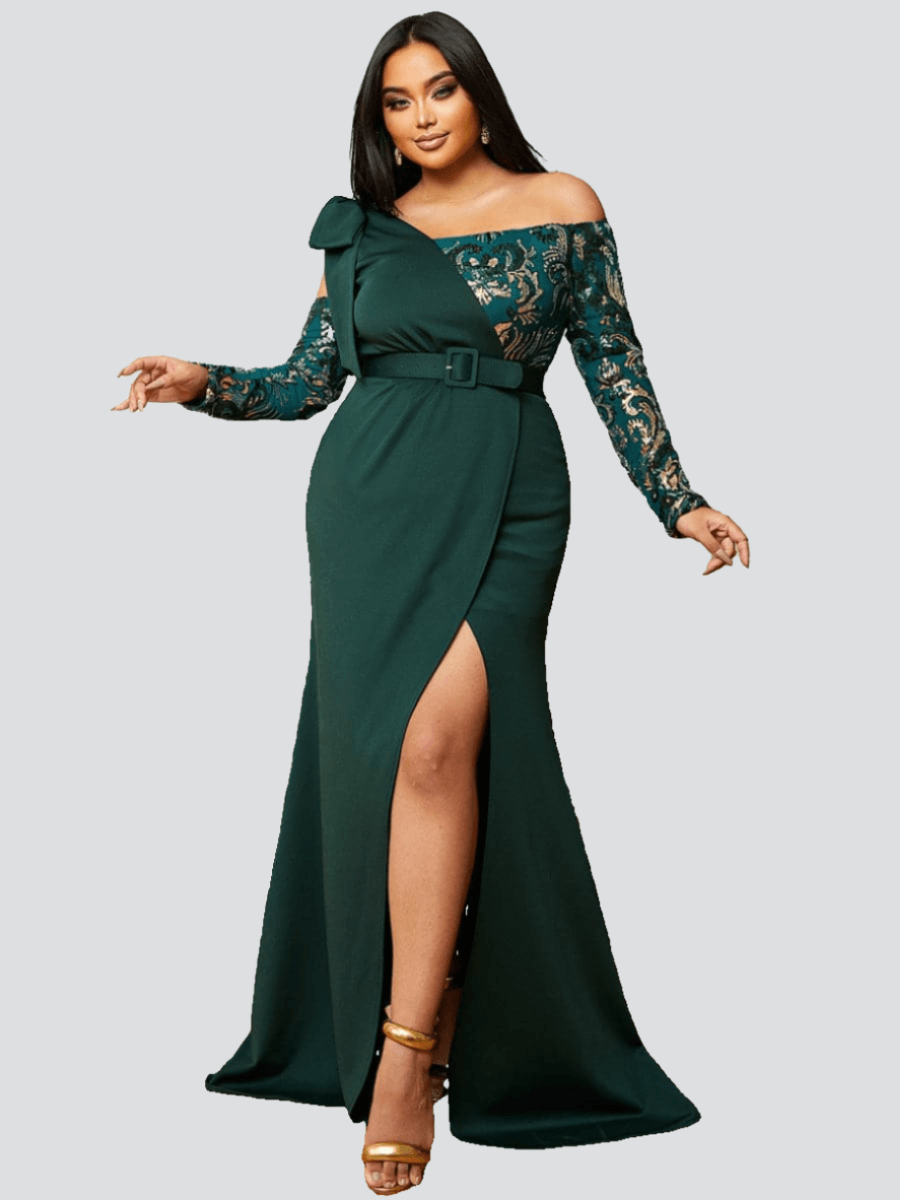 Emerald Green Plus Size Cap Sleeve Dress LACI Formal Dress Emerald