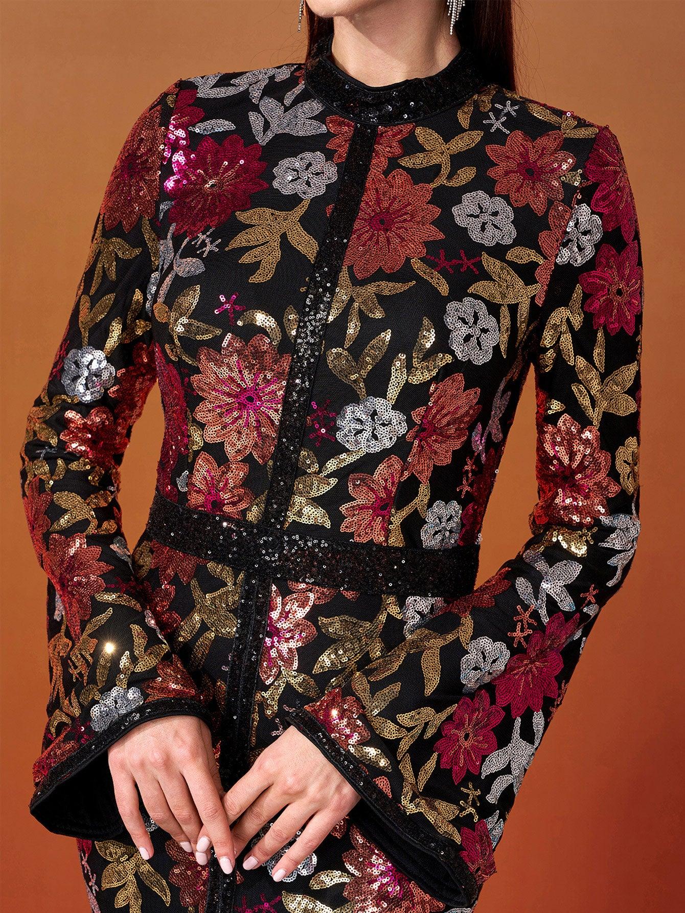 Vintage Floral Sequin Split Formal Dress GM00387 - MISS ORD