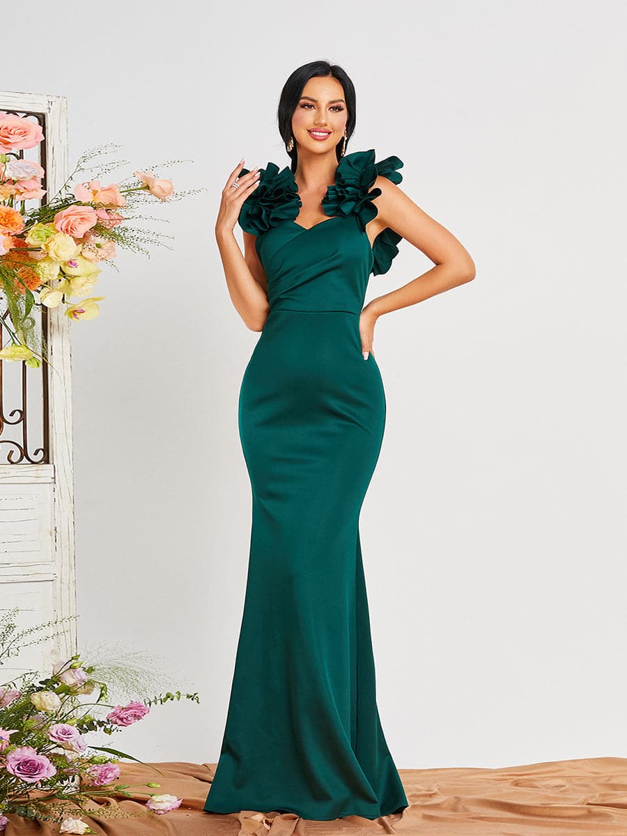 Ruffle Mermaid Knit Maxi Green Evening Dress RH30429 MISS ORD