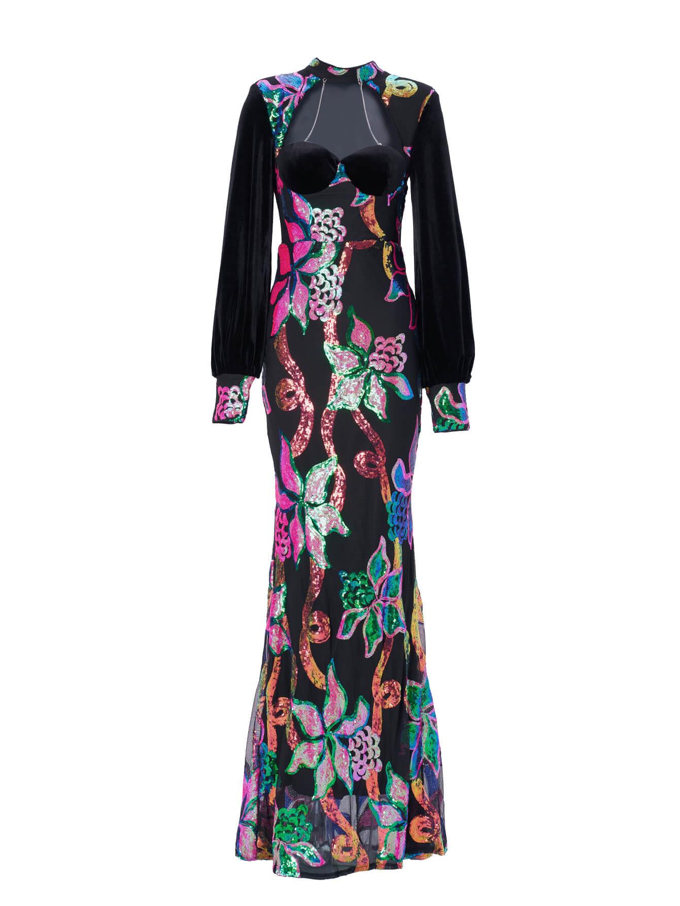 Cutout Lantern Sleeve Mermaid Dress RJ11296 - MISS ORD