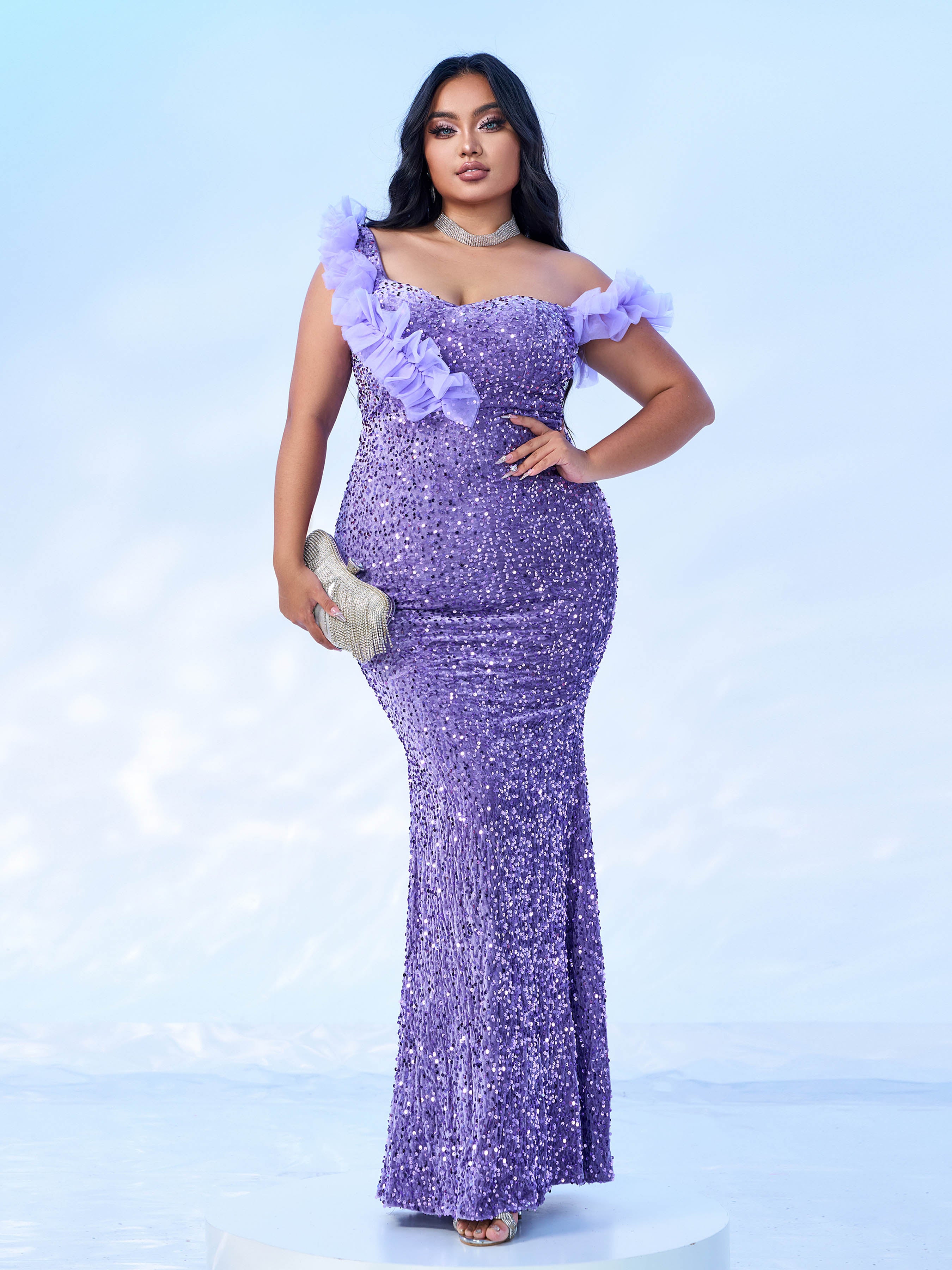 Plus Sleeveless Purple Mermaid Formal Dress PRJ10811