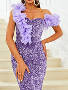One Shoulder Purple Sequin Mermaid Evening Dress RJ10811