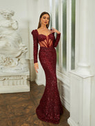 Cutout Square Neck Red Sequin Prom Dress RJ10474