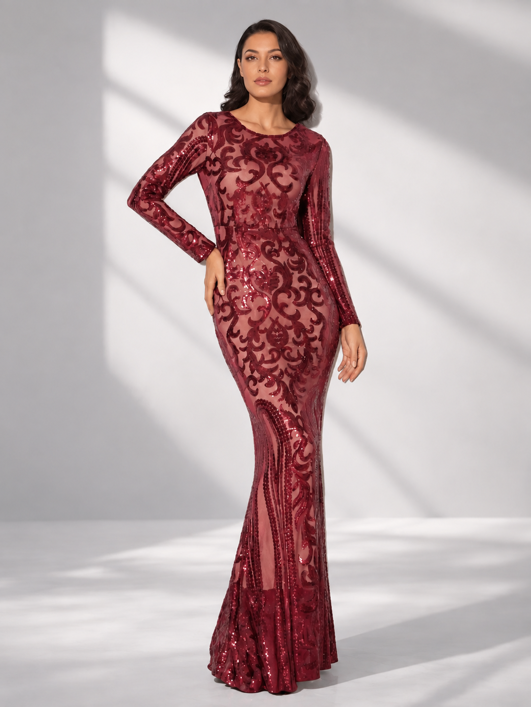 Long Sleeve Sequin Formal Dress FT8578