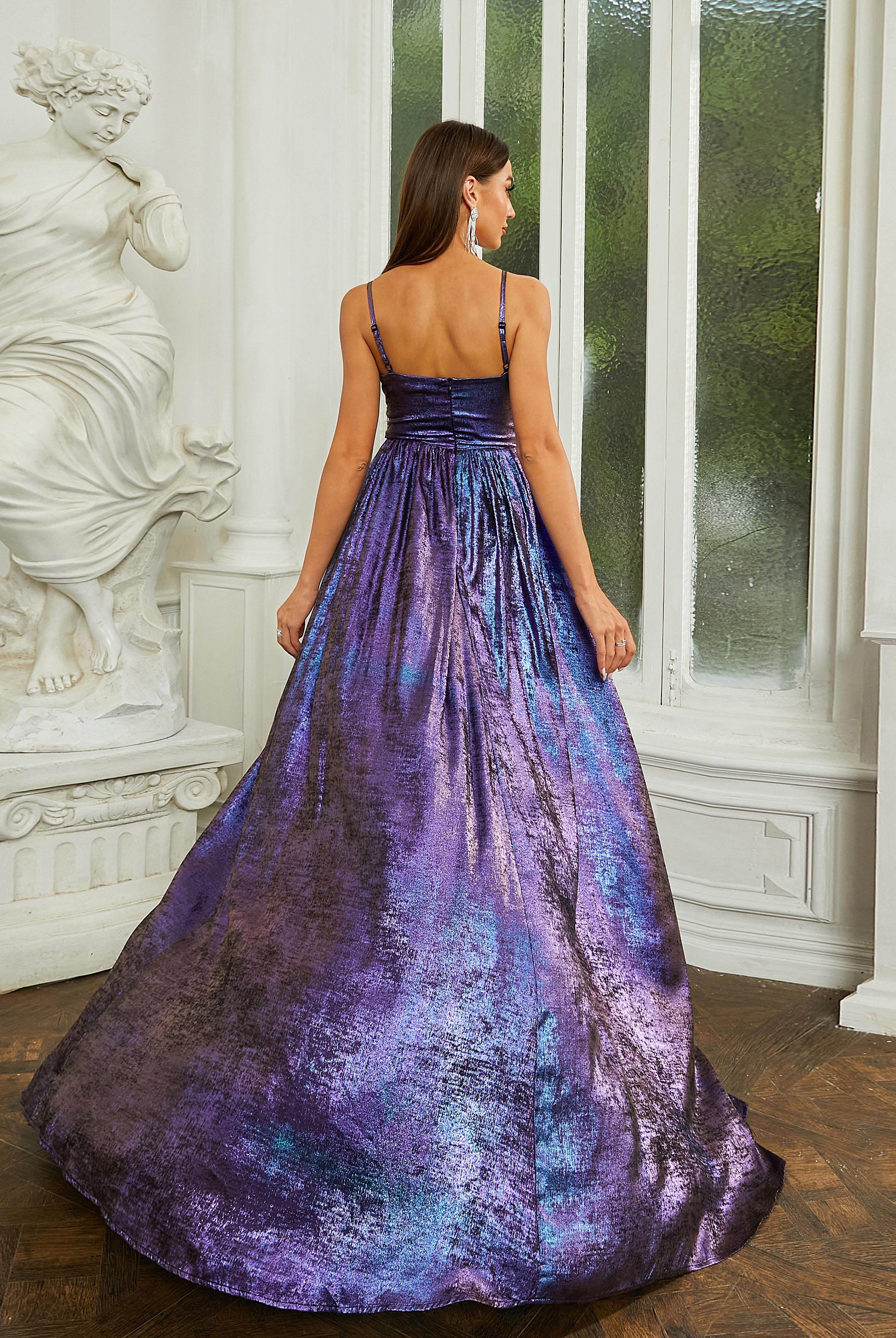 Sexy High Waist Metallic Purple Ball Gown RH30521