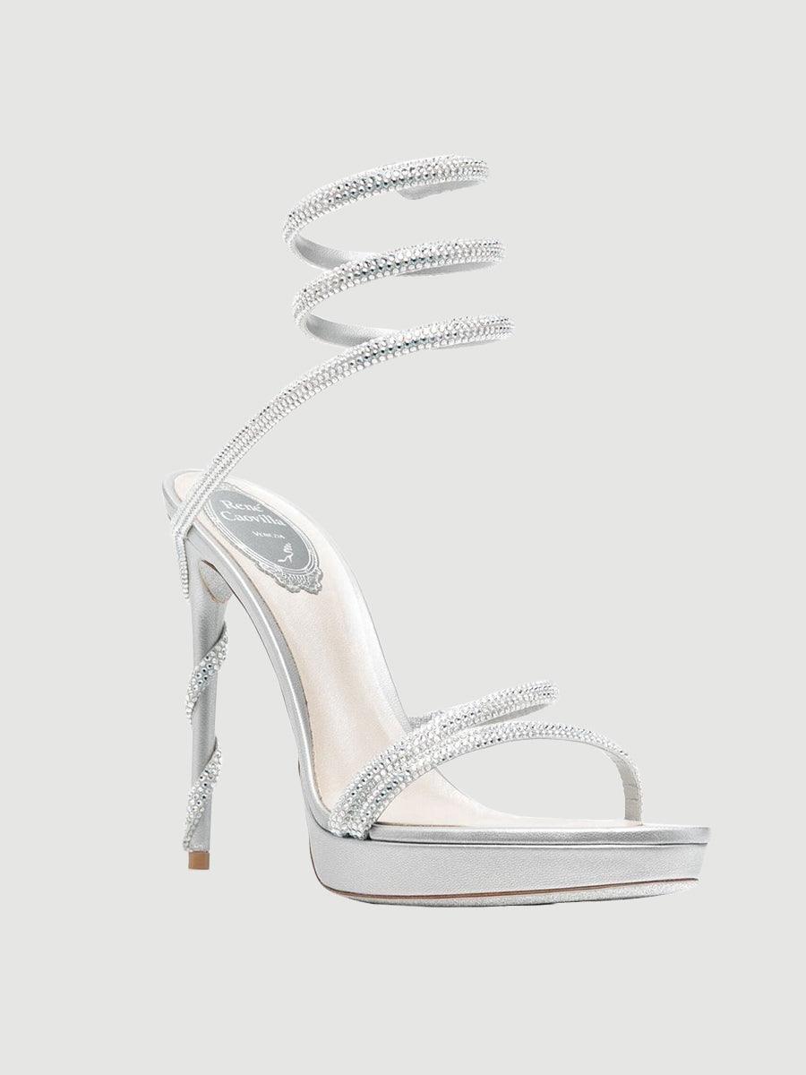 Rhinestone Snake Wrap Open-toe High Heels MHE1077 - MISS ORD