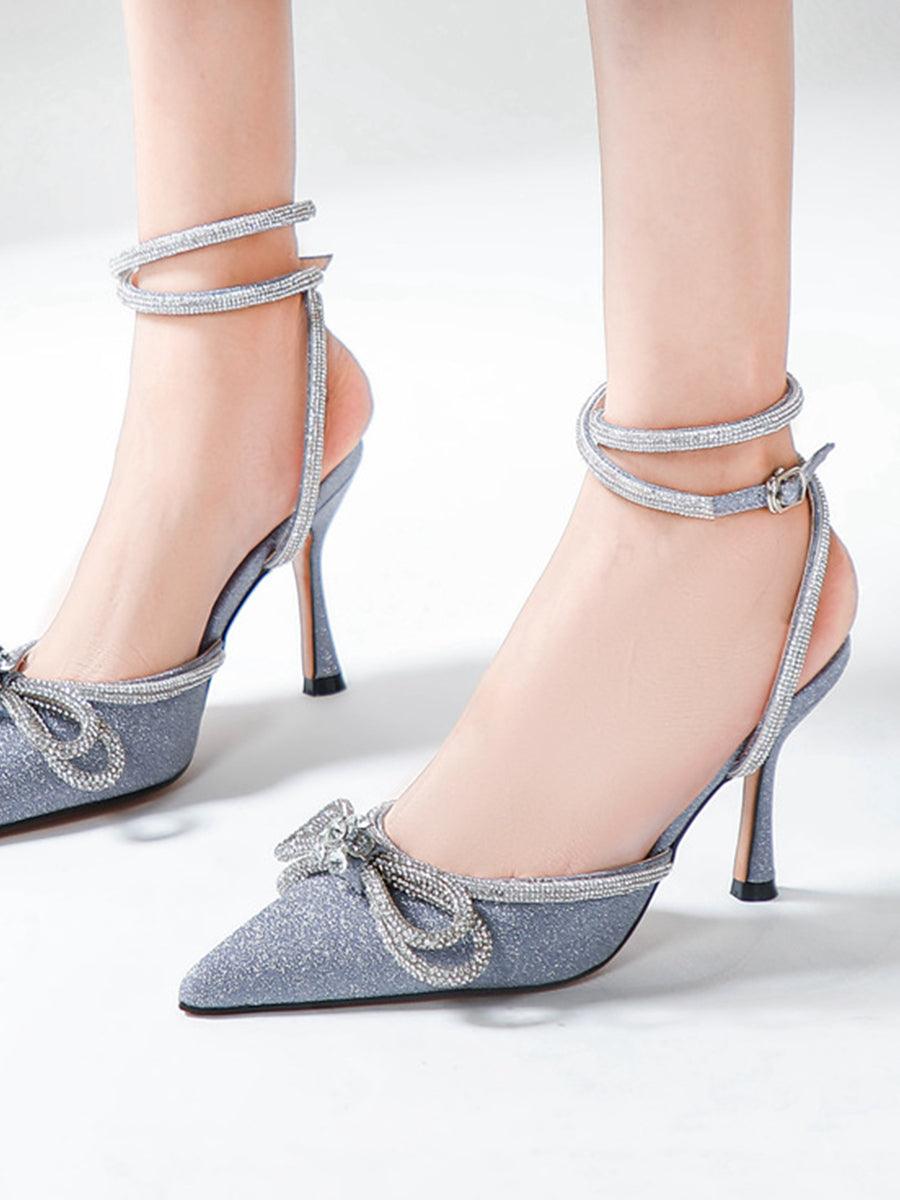 Rhinestone Bow Head Wrapped High Heels MHE1076 - MISS ORD