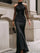 Mesh Halter Neck Long Sleeve Ruched Mermaid Maxi Evening Dress