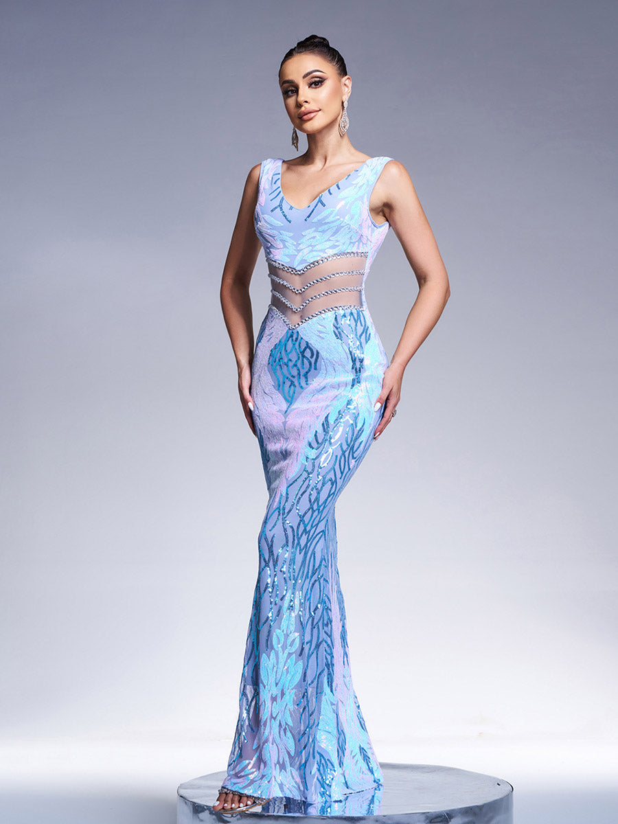 V-neck Sexy Sequin Mermaid Prom Dress M01080 - MISS ORD