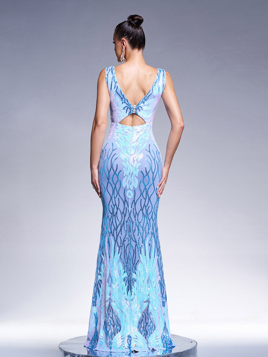 V-neck Sexy Sequin Mermaid Prom Dress M01080 - MISS ORD