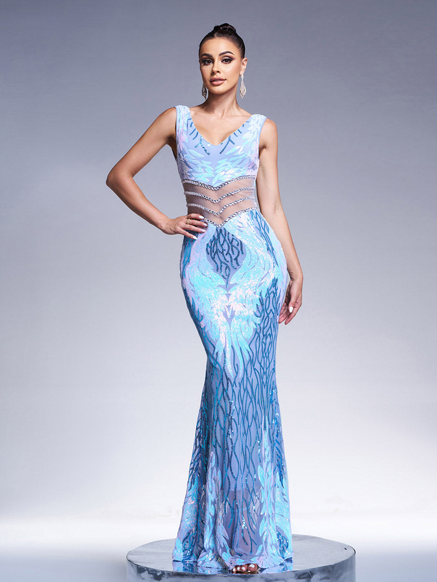 V-neck Sexy Sequin Mermaid Prom Dress M01080 - MISS ORD