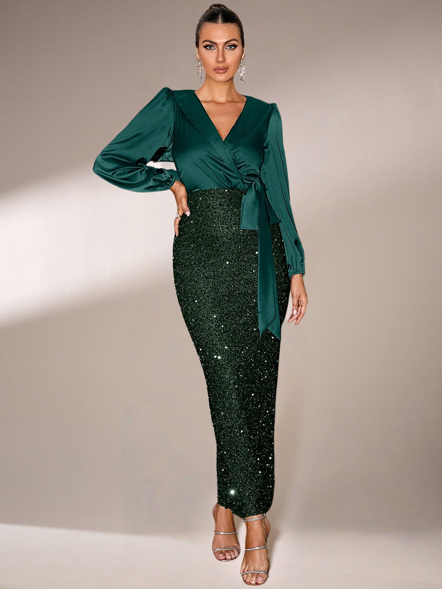 sequin wrap dress Wrap Panel Sequin Formal Dress M02081