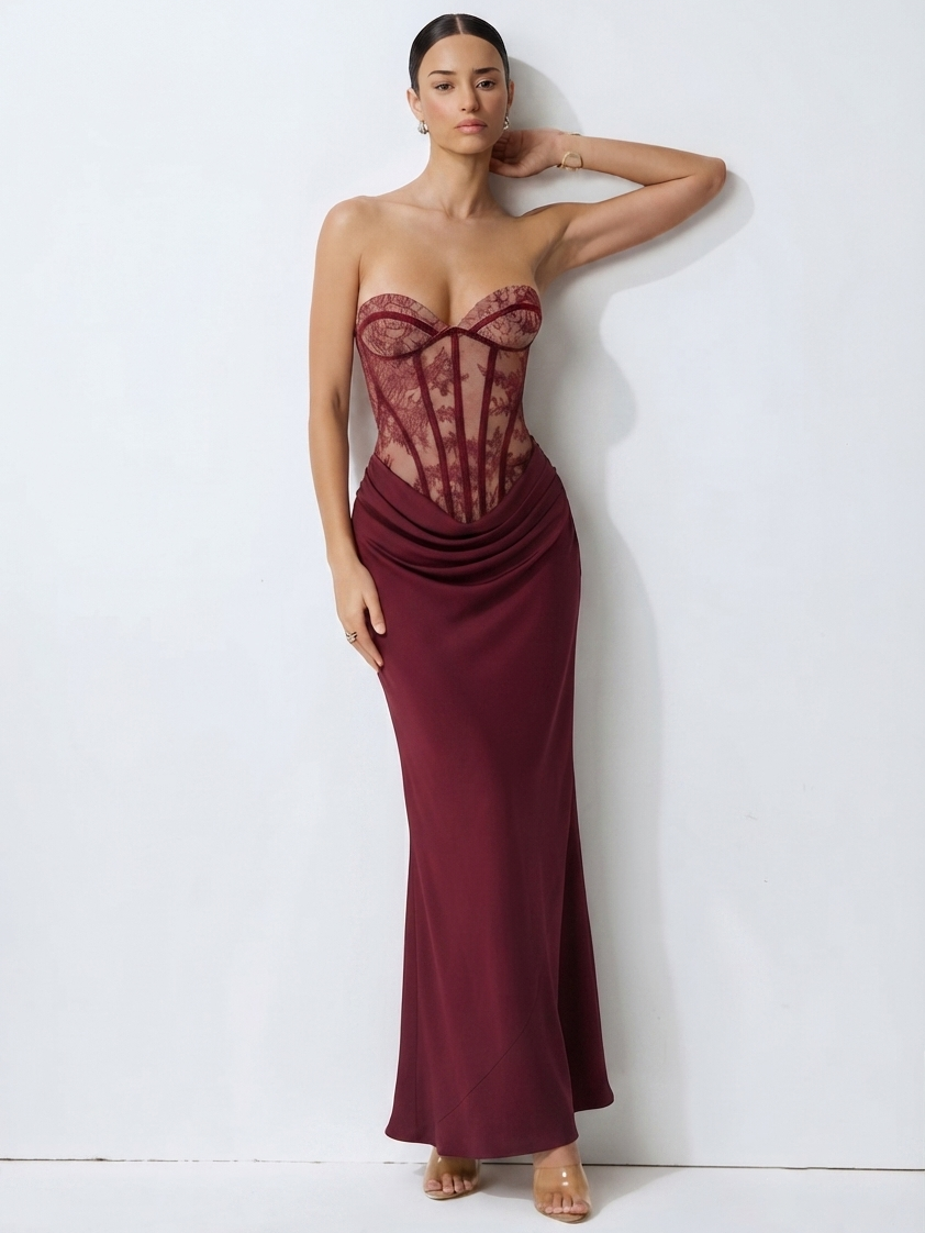 Strapless Lace Corset Ruched Formal Dress – MISS ORD