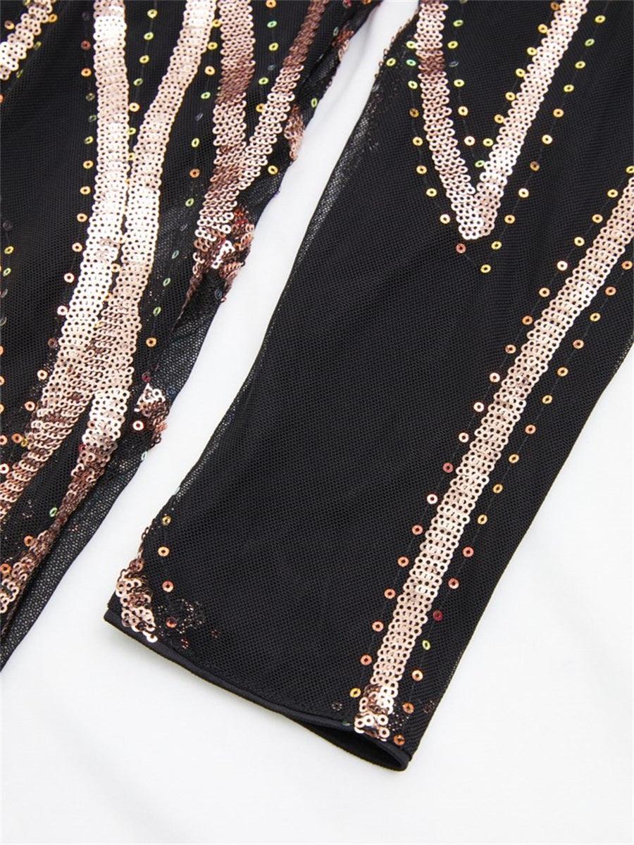 A-Line Long Sleeve Sequin Black Dress XJ1962 - MISS ORD