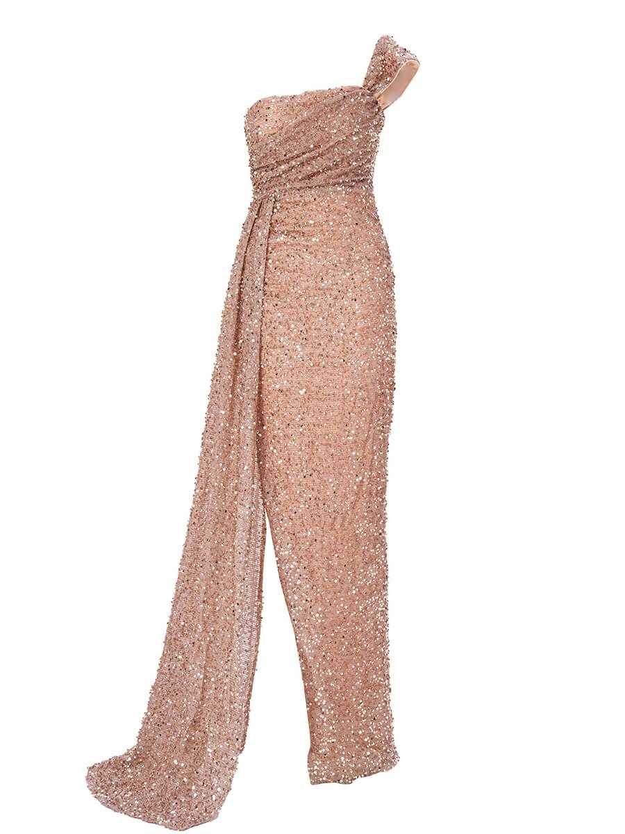 One Shoulder Draped Sequin Dress XJ1621 - MISS ORD